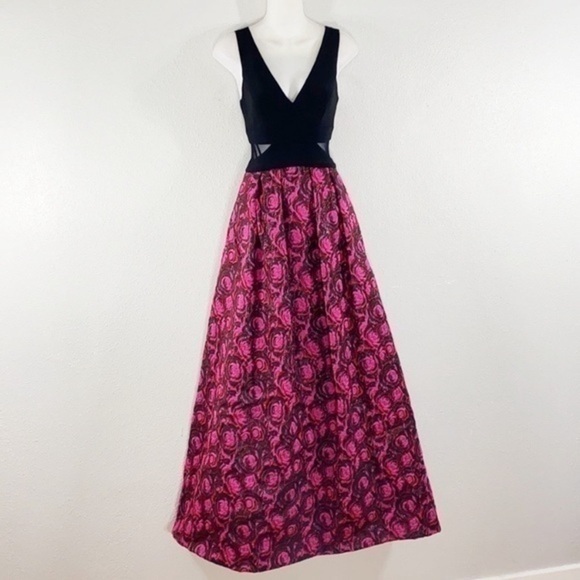 Xscape black floral jacquard cutout maxi gown - Picture 2 of 11
